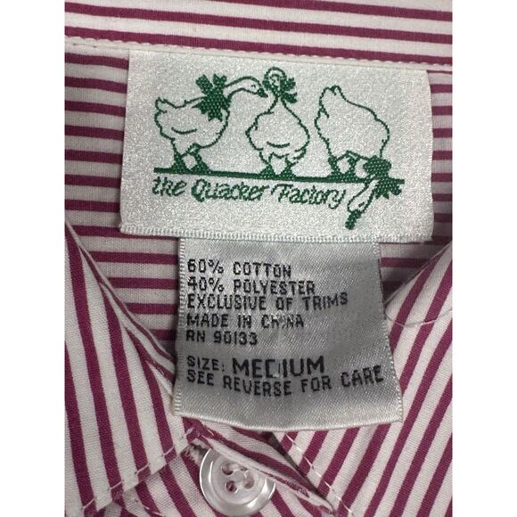 Vintage The Quacker Factory M Red White Stripe Dragonflies Short Sleeve Shirt - Picture 2 of 11